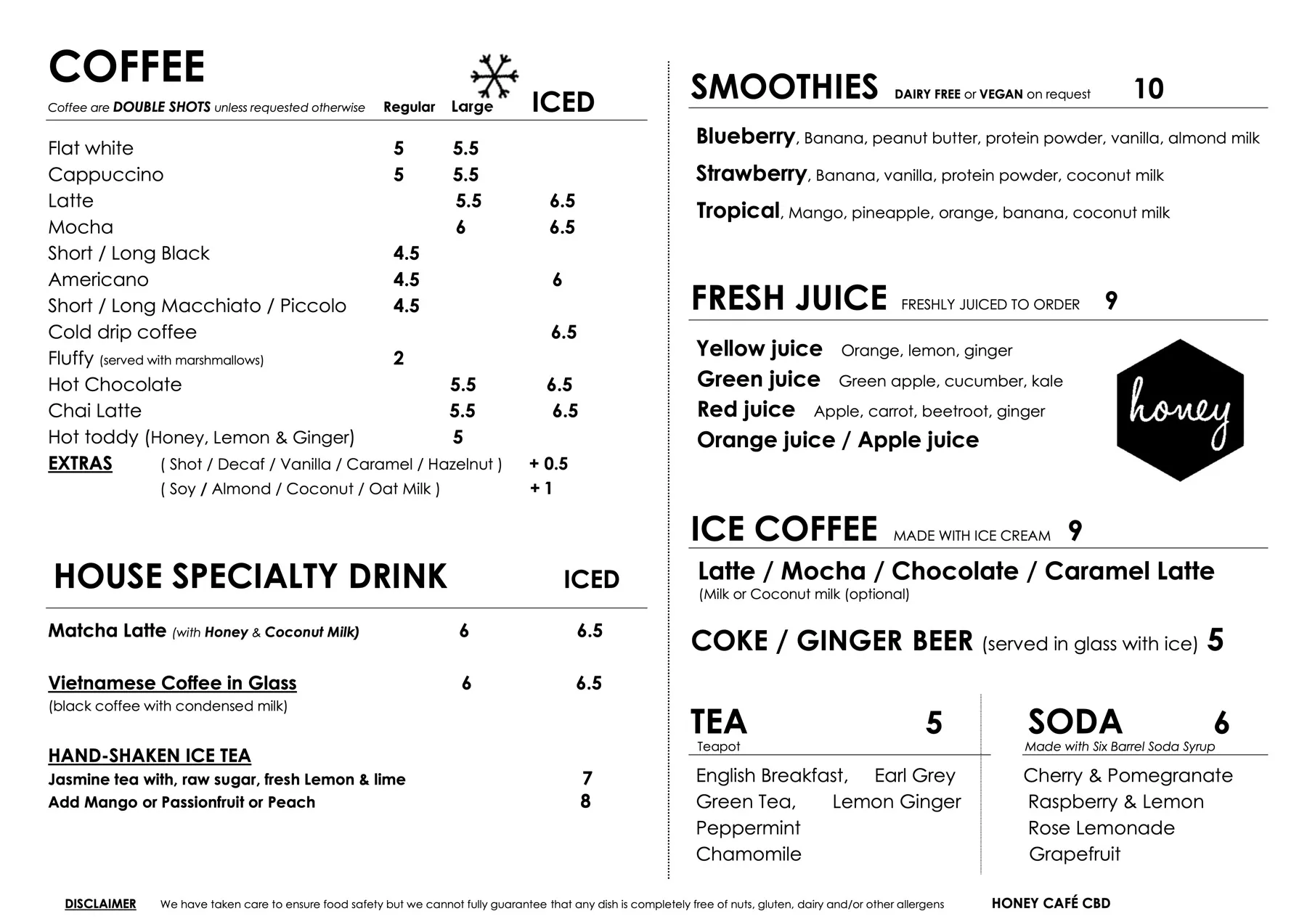 Honey Cafe CBD menu — page 2