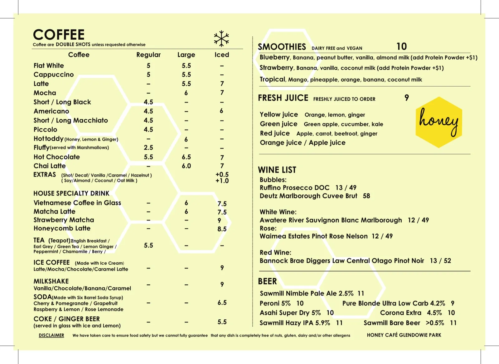 Honey Cafe Glendowie Park menu — page 2