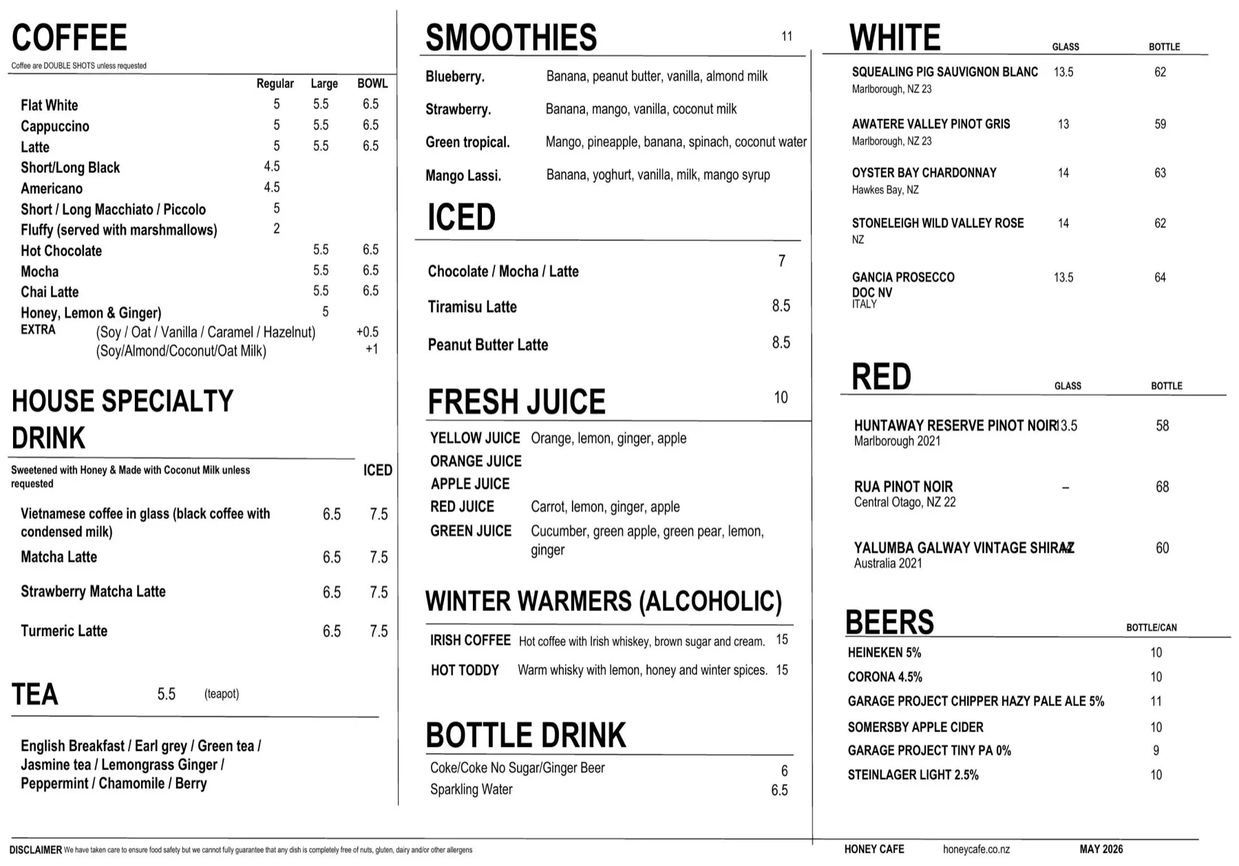 Honey Cafe Ponsonby menu — page 2