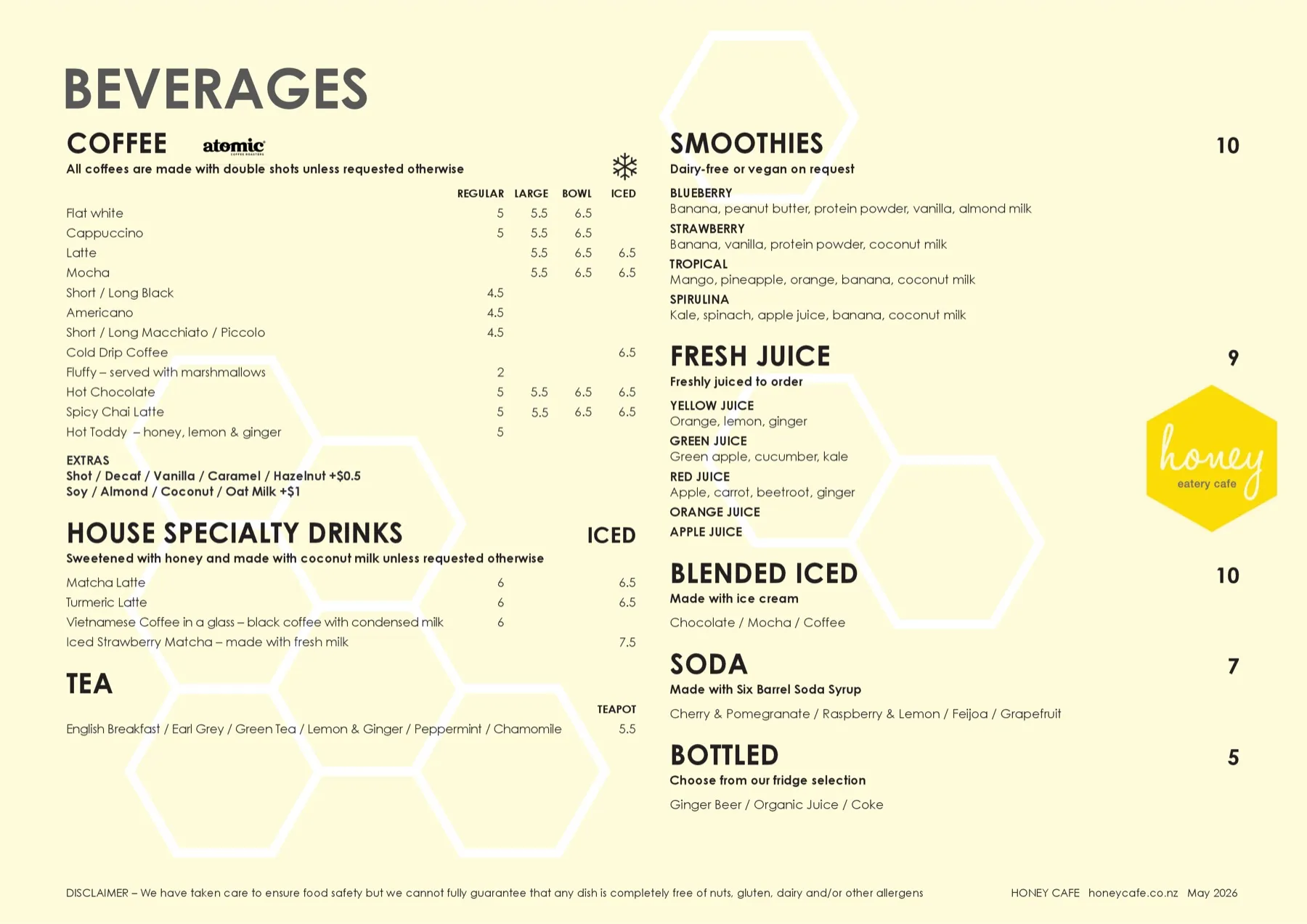 Honey Cafe Takapuna menu — page 2