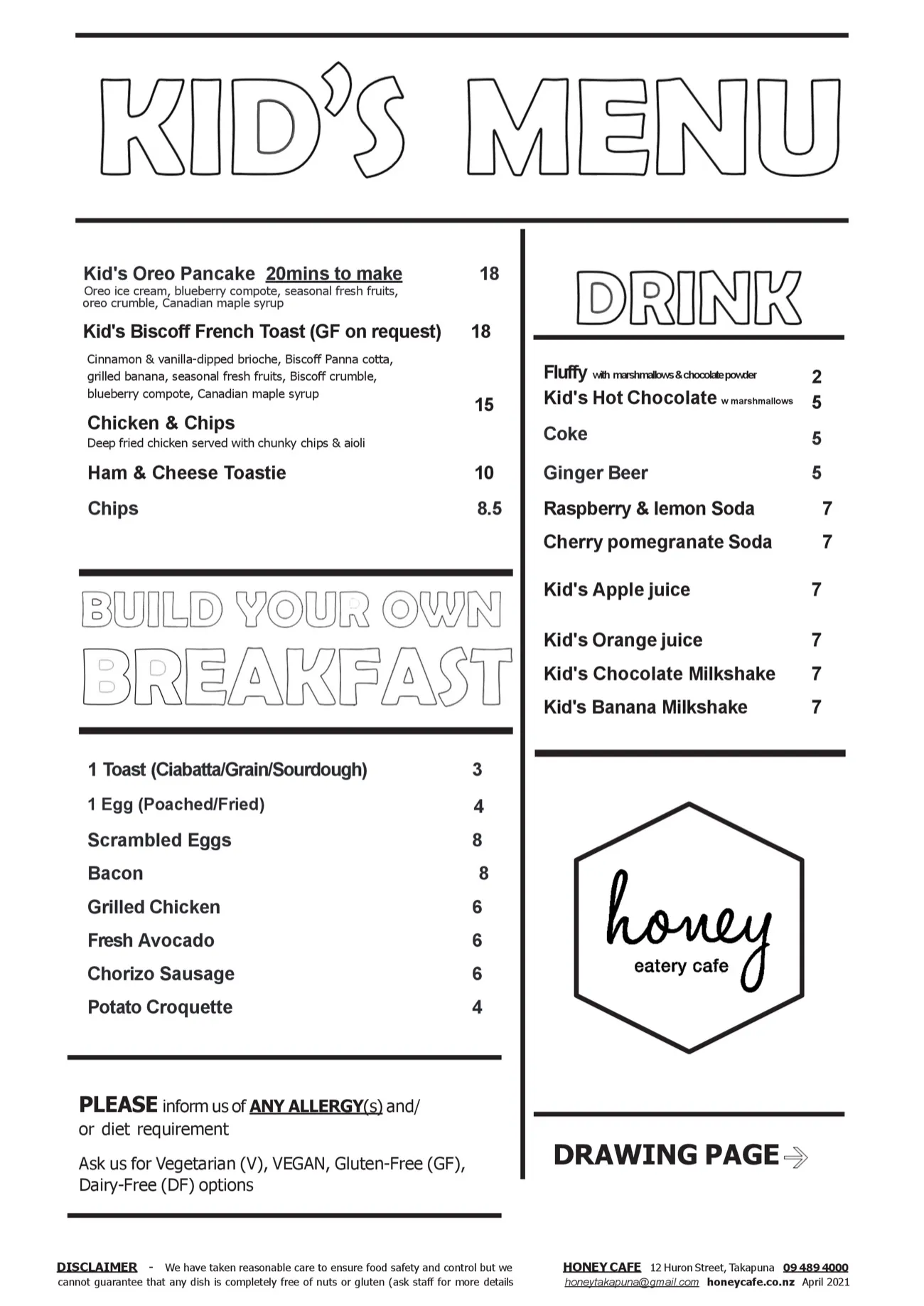 Honey Cafe Takapuna menu — page 3